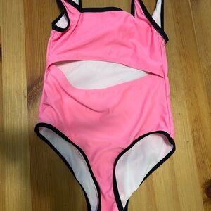 Pink Cutout Swimsuit with Black Trim